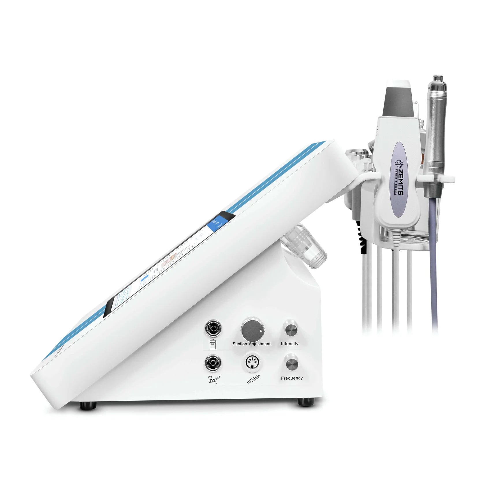 Side of Zemits Verstand HD Pro 8-in-1 HydroDiamond facial machine professional aesthetic equipment